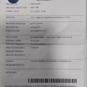 Mavi Giyim'den Alınan Ayıplı Mont İadesi