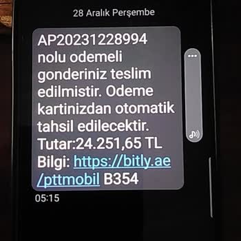 PTT Kargo Cep Telefonuna Gelen Sahte SMS Ve Ödeme Talebi Girişimi!