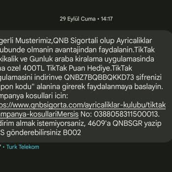 QNB Sigorta Ve Tiktak İle 9.5KM 450TL