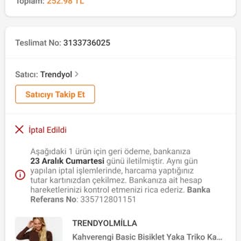 Dolap Sipariş İptali Sonrası İade