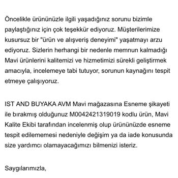 Mavi Jeans Memnuniyet Şikayeti Hk.