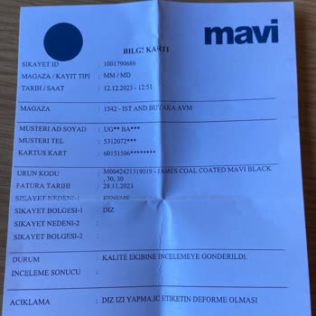 Mavi Jeans Memnuniyet Şikayeti Hk.