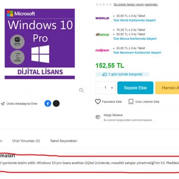 Epttavm Windows 10 Pro Ürün Anahtarı Hk.