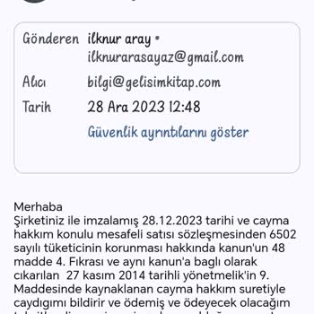 Gelişim Yayınevi'nden Cayma Talebi