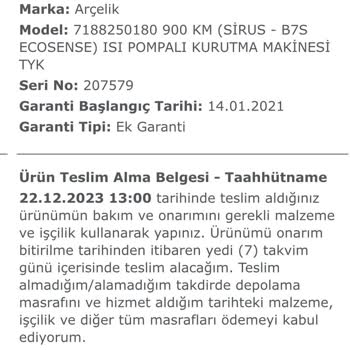 Arçelik Kurutma Mak. Şikayeti