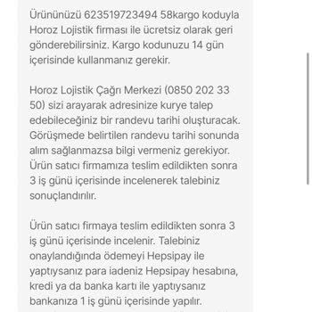 Hepsiburada İade İçin Horoz Lojistik Kurye Çağıramıyorum