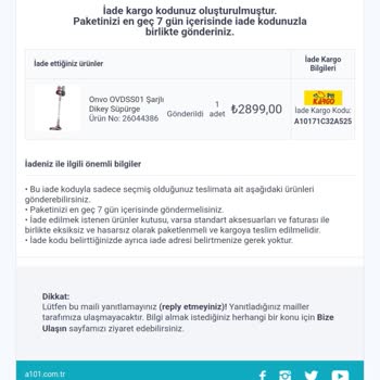 A101 Online İade Sorunu