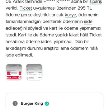 Burger King 2 Kez Ödeme Alınması Hakkında