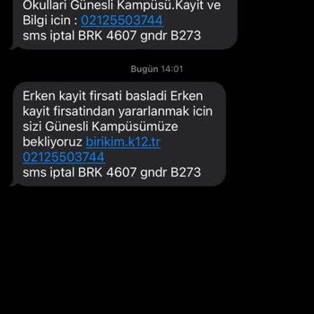 Birikim Okulları İzinsiz SMS Gönderiyor Ve İptal Etmiyorlar