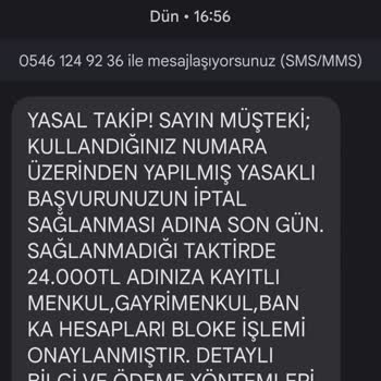 0546 124 92 36 Gelen SMS Şikayeti