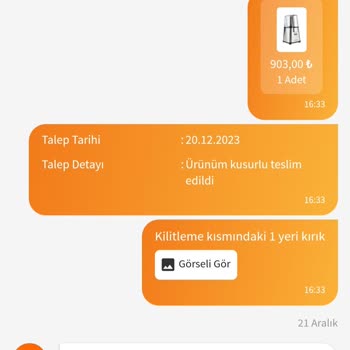 Ova Mağazaları Kırık Yolladığı Ürünü İade Almıyor.