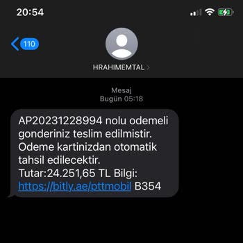 PTT Kargo İstenmeyen Kargo Ve Sahte Ödeme Talebi