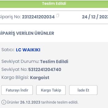 LCW Teslim Edildi Gözüküp Teslim Edilmeyen Siparişler.