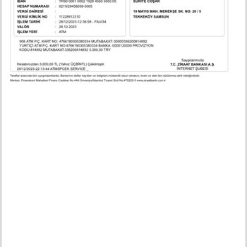 Kart Operasyonları Ziraat Bankası İznim Olmadan Çekilen Para