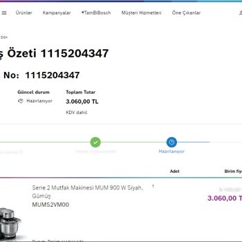 Bosch'UN İnternet Sitesinden Aldığım Ürün 1 Aydır Gelmedi