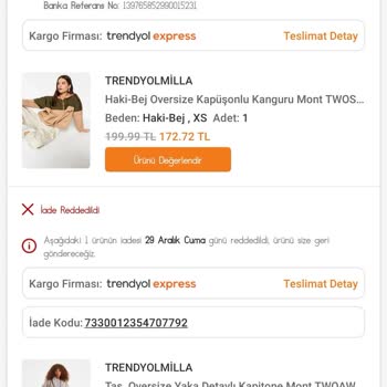 Trendyol Trendmilla Kullanılmış Ürün İade Reddi Ve Eksik Ücret İadesi