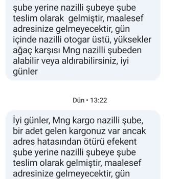 MNG Kargo Adrese Getirmeyip! Şubeden Almamızı İsteyen Nazilli Şubesi!