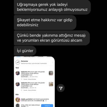 Angelbebe_tasarmm (Instagram) A******** Kendinden Kaynaklı Gecikmeli İade 1600paramı Ödemiyor.