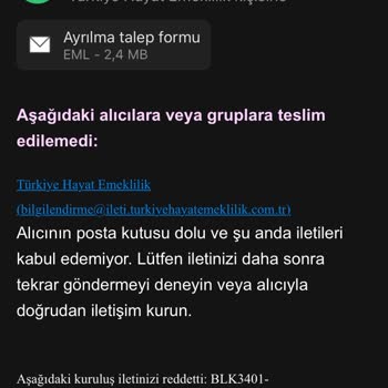 Türkiye Hayat Emeklilik Otomatik Katılım Ayrılma Talep Formum Ulaşmıyor