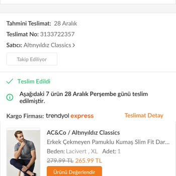 Trendyol'dan Aldığım Altınyıldız Ürünlerinden Yanlış Gönderim Şikayet