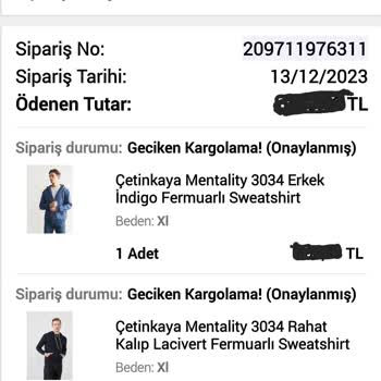 Çetinkaya Mağazası Gönderilmeyen Ürün
