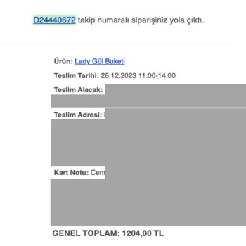 Taze Çiçek'in Alıcısına Teslim Edemediği 1.204 TL'lik Siparişim Hk