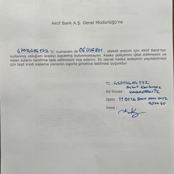 Aktif Bank Kasko İptalinin Yapılmaması