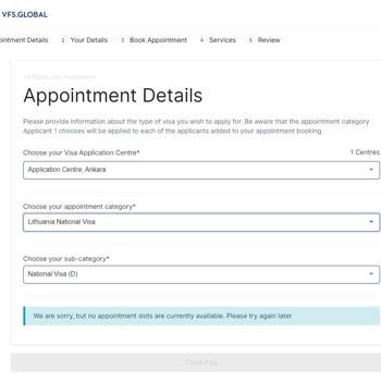 VFS Global Litvanya Erasmus İçin Vize Randevusu Yok