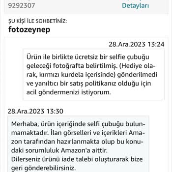 Foto Zeynep Sipariş Edilen Ürünle Birlikte Gönderilmesi Beklenen Hediye Eksik Çıktı!