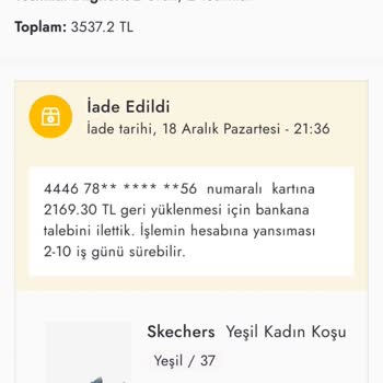 Boyner Uygulamasında İade Yapılan Ürünün Paranın Yanlış Yatırılması.