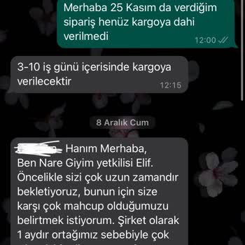 Nare Giyim Sipariş Gecikmesi Sorunu