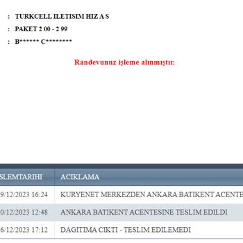 Teslim Edilmeyen Gönderi (Kuryenet)