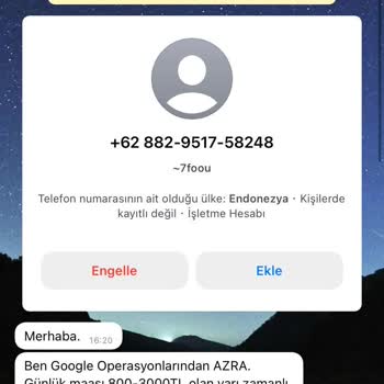 WhatsApp Yabancı Numaradan Alınan Mesaj