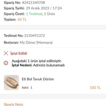Trendyol Yemek Sipariş İptali Ve İade Edilmemesi