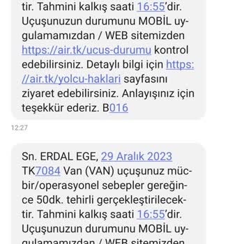 THY Ankara-Van Uçuşunun Ertelenmesi Ve Bilgilendirme Sorunu