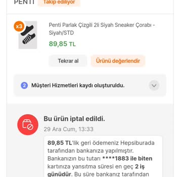 Hepsiburada Penti Kargolanmayan Ve Rıza Dışında İptal Edilen Ürün
