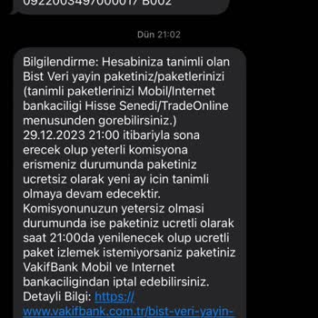 VakıfBank Bıst Veri Paketi Ücreti
