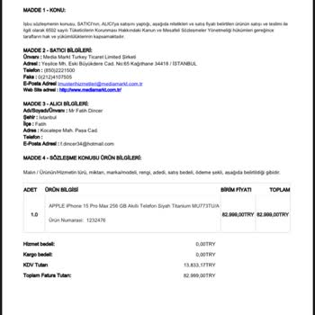 Media Markt Ürün Tedarik Edilmemesi