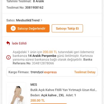 Trendyol Ürünü İadesi Yapılmadı.