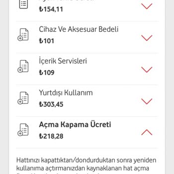 Vodafone İçerik Servis Ücreti Ve Açma Kapama Ücretinin 2 Kere Alınması