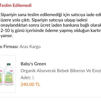 Aras Kargo Geri Dönen Sipariş