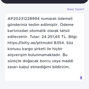 PTT Kargo Sorumluluk Kabul Etmiyorum