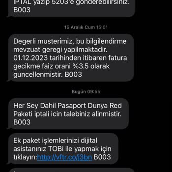 Vodafone Haksız Fatura Ücretlendirmesi