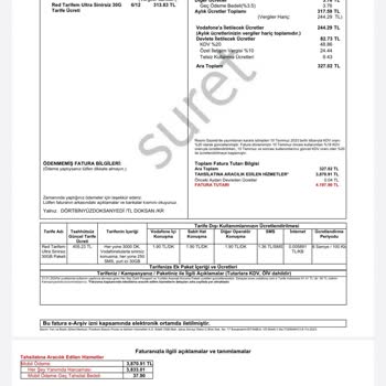 Vodafone Her Şey Yanımda Yüksek, Karşılıksız Fatura