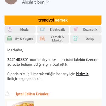 Trendyol Yemek Sipariş Teslim Edilmeyince Mağduriyet Yaşadım