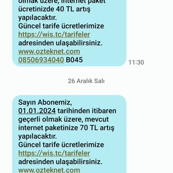 Öztek Net İnternet Hizmetinde Yaşanan Zam Sorunu