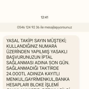 0546 124 92 36 Şirketi İle İlgili Borç Veya Sorunları Kabul Etmiyorum