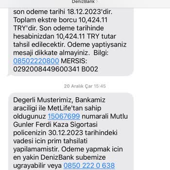 Denizbank Banka Aracılığıyla Yapılan Otomatik Sigorta Ödemesi İle İlgili Mağduriyet