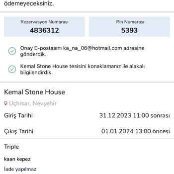 Kemal Stone House Otel Rezervasyonu İptali Ve Mağduriyet Şikayeti