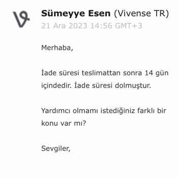 Vivense.com Sattığı Ürünün Arkasında Durmuyor